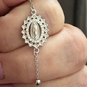 Blessed‎ Mother Moissanite 925 Sterling Silver rhodium plated bracelet